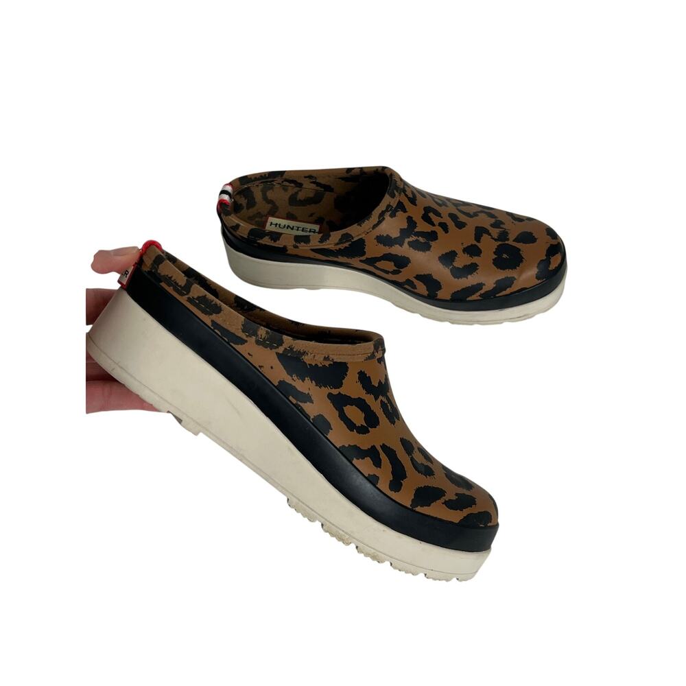 Hunter Play Gardener Clogs Leopard Print Waterproof Slip On Shoe Size 8.5